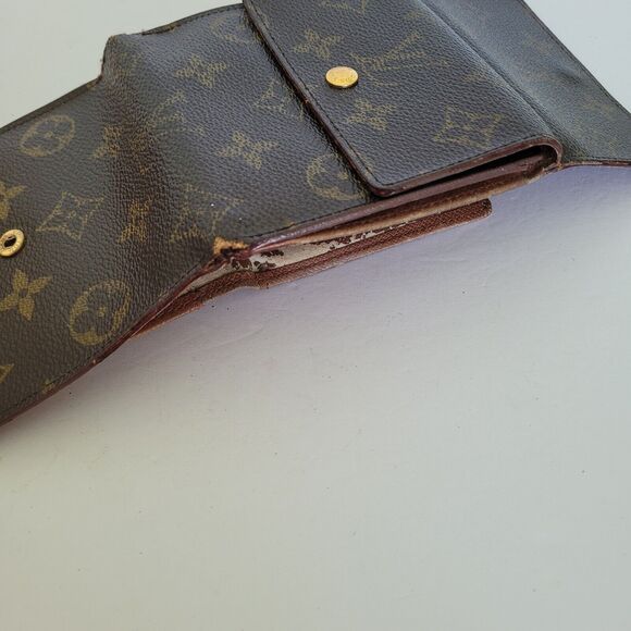 LOUIS VUITTON LV Vintage 1995 Monogram Leather Wallet Brown Medium Trifold Elise - Picture 10 of 13